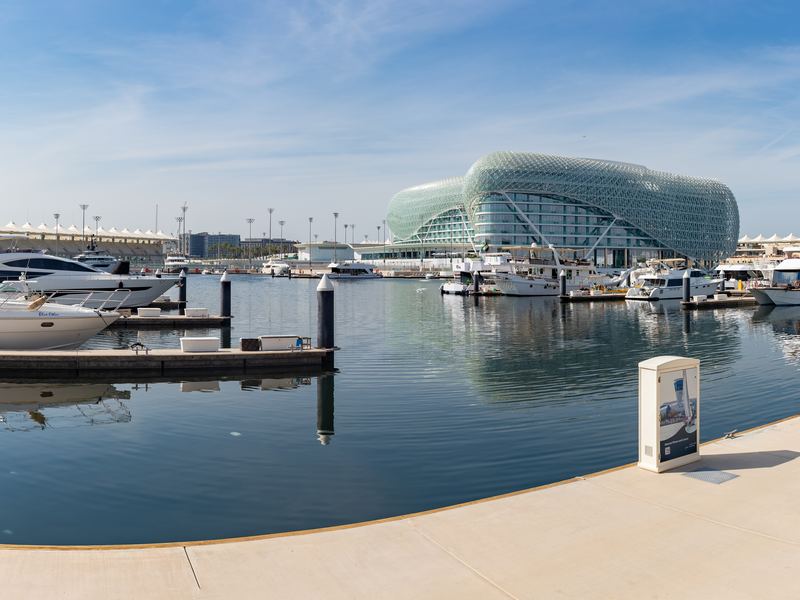 Yas Marina and the W Abu Dhabi hotel on Yas Island